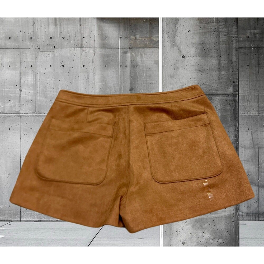 Steve Madden Brown Fringe Suede-Look Lace-Up Shorts S - Picture 3 of 11